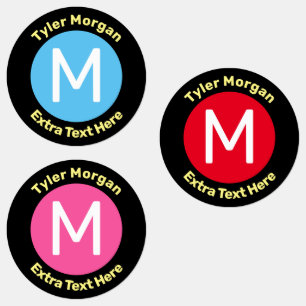 DIY Child's Namn & Monogram on Colorful Circles Klistermärke