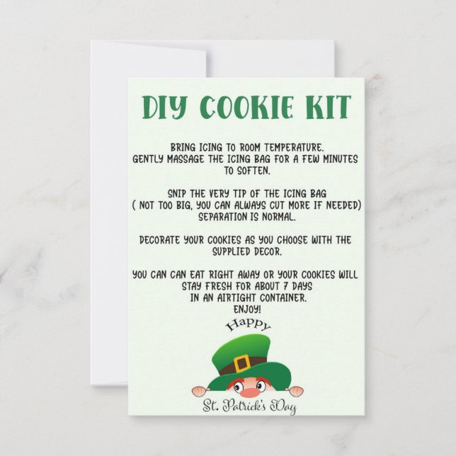DIY COOKIE KIT-INSTRUKTIONER, ST PATRICKS DAY TACK KORT (Framsida)