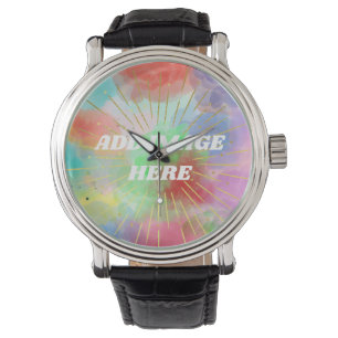 DIY Customized Colorful Summer Watercolor Clouds Armbandsur