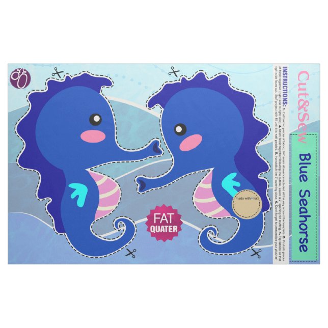 DIY cut & Sew: Blue Seahorse Tyg (Fat Quarter)