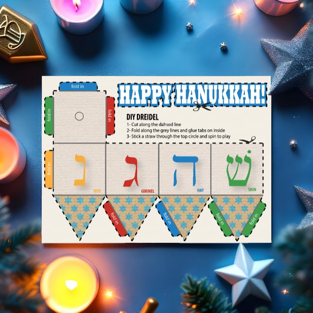 DIY Dreidel Lycklig Hanukkah Greeting Card Helg Vykort (This crafty card is sure to provide so much fun with the kids. )