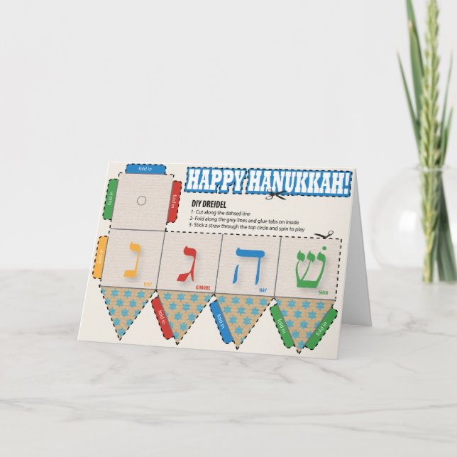 DIY Dreidel Lycklig Hanukkah-hälsningskort Helgkort (Framsida)
