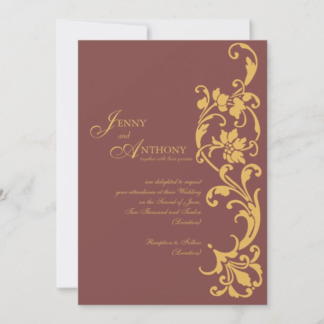 DIY Elegant Enkelhet i brun och bränd Orange Inbjudningar (Framsida)