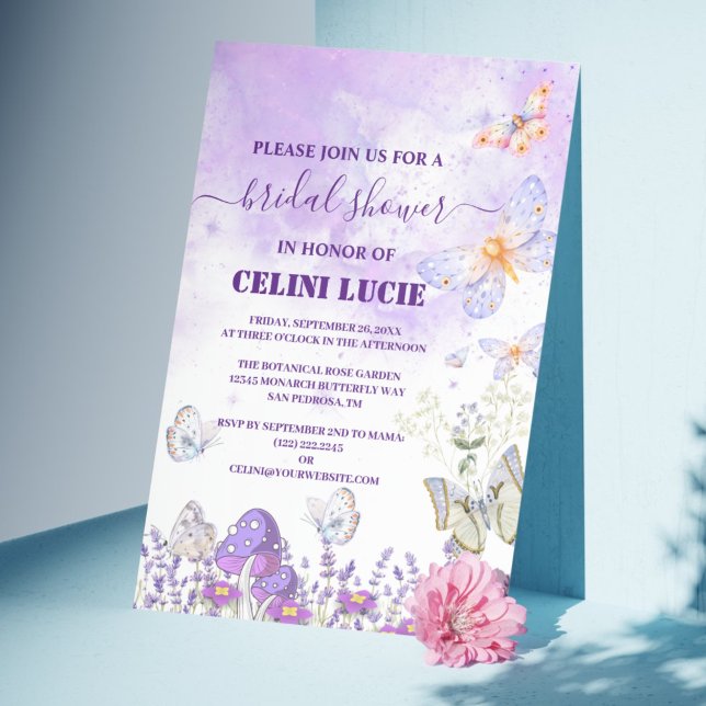 DIY Elegant Guld och Lila Butterfly Möhippa Showe Inbjudningar (DIY Elegant Gold and Purple Butterfly Bridal Shower Invitation)