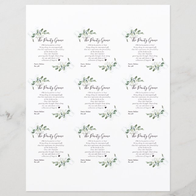 DIY Eucalyptus Möhippa Pame-spelkort (Framsida)