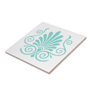 DIY Färg Art Deco Arabesque Plume Turq on White Kakelplatta