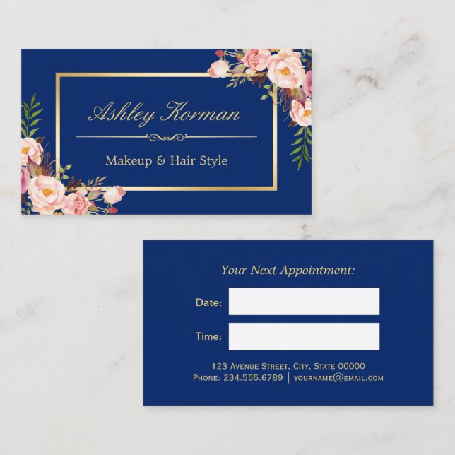 DIY FÄRG | Blommigt Guld Beauty Salon Möte Tidsbeställning Kort (Fram/baksida)