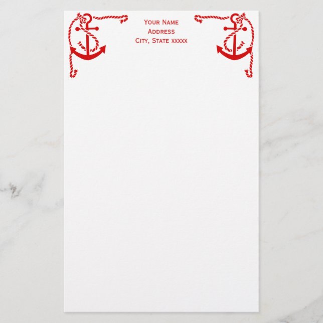 DIY Färg Corner Anchor med Rope Red White Brevpapper (Framsida)