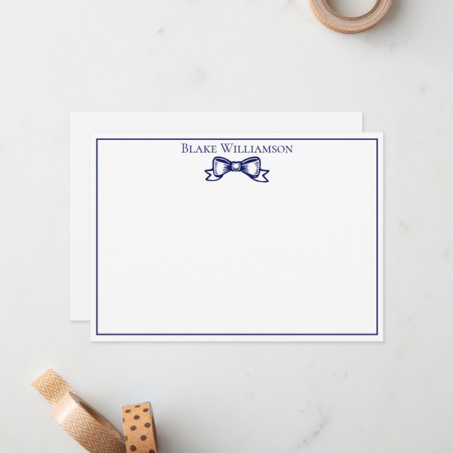 DIY Färg Elegant Bow-menyfliksområdet #6, blå ram Anteckningskort (Fram/Back In Situ)