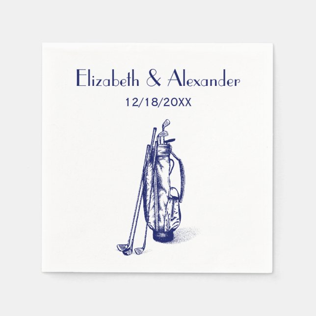 DIY Färg Golf Bag Golf Klubbs Blue Couple Bröllop Pappersservett (Framsidan)