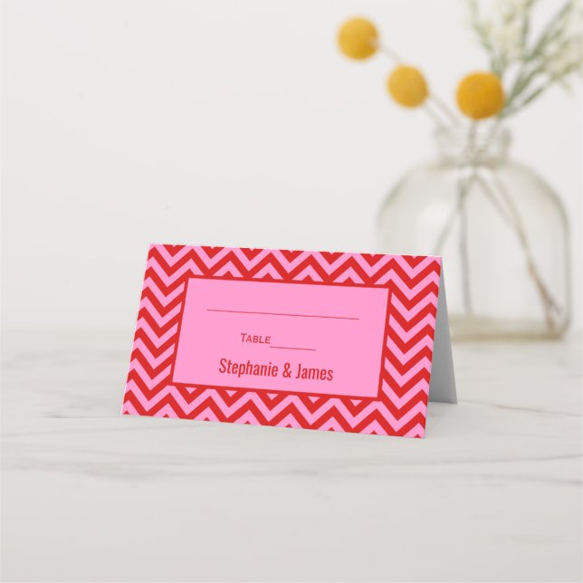 DIY Färg Rosa #3 Red Chevron Zigzag Placeringskort (Framsida)