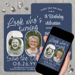 DIY Färg ・ Titta vem som är 60 Födelsedagsfester 2 Spara Datumet<br><div class="desc">Kolla vem som vrider 60! Familjen Inbjudan och vänner till en kommande 60-årsfirande med fotot av elegantens anpassningsbar sparar datuminbjudningar från festen. Bilder och formuleringar i den här mallen är enkla att anpassa. Den marina blå och vita färgen för bakgrund, text och nummerkonturer kan anpassas med hjälp av Zazzle-designen verktyg....</div>