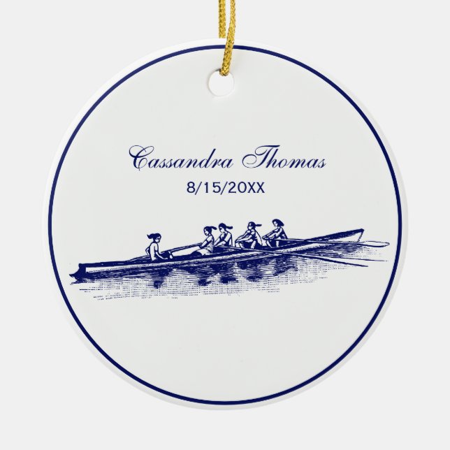 DIY Färger Kvinnor Rodd Roddare Besättning Lag Blå Julgransprydnad Keramik (Framsidan)