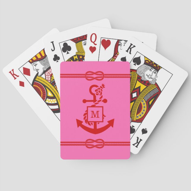 DIY Färger Rep Knut Ankare Monogram Vitt Marinblå  Casinokort (Baksidan)