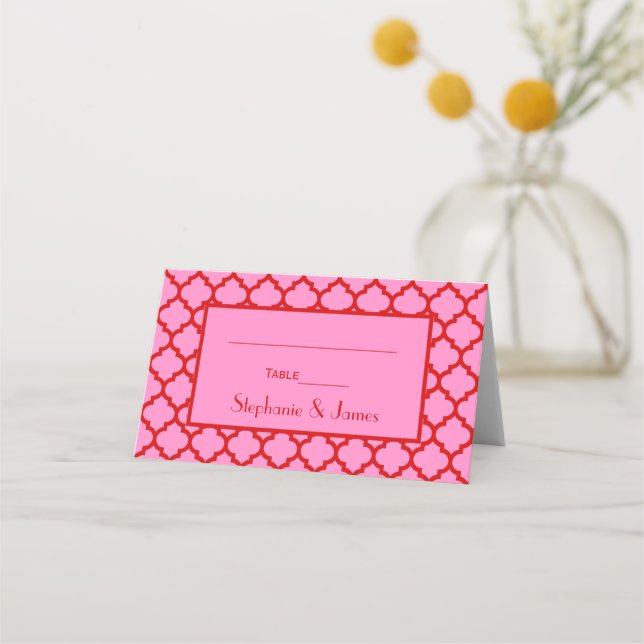 DIY Färger Rosa #3 Röd Marockansk Quatrefoil Placeringskort (Framsida)