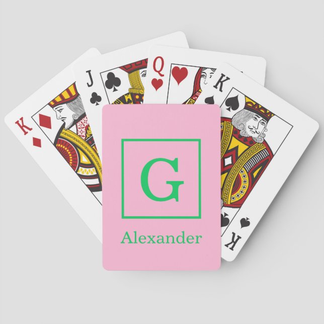 DIY Färger Rosa Smaragd Infattad Initial Monogram  Casinokort (Baksidan)