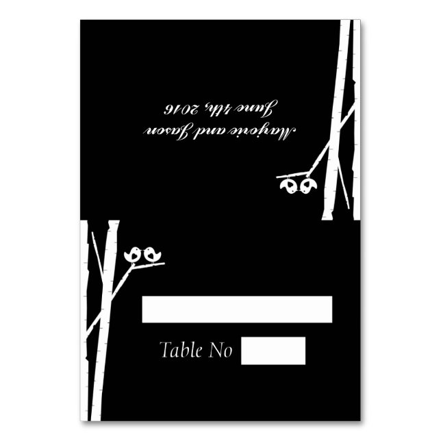 DIY Fold Tated Place Cards Birchtree Birds Black Bordsnummer (Framsidan)