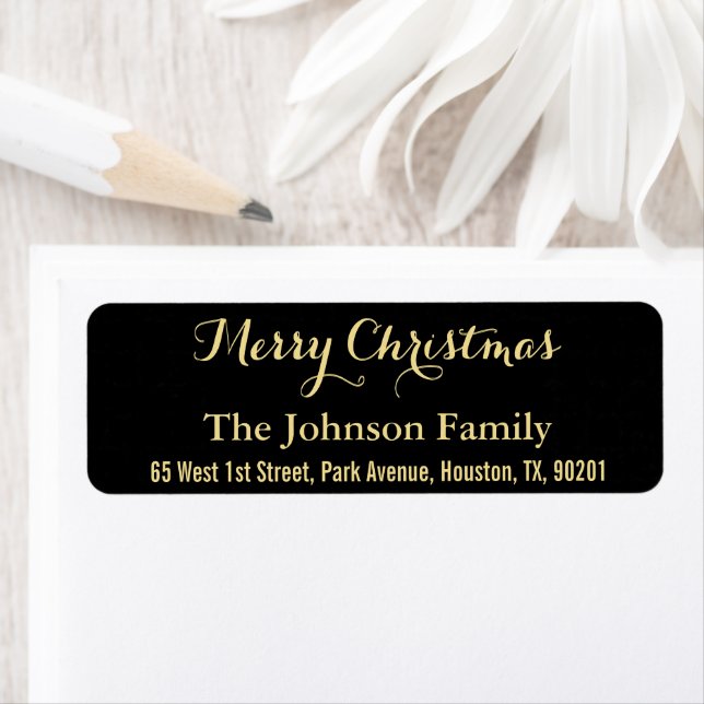 DIY God jul Faux Guld Black Returadress Returadress Etikett (Insitu)