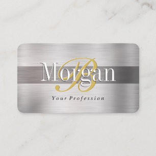 DIY Guld Monogram White Namn Lt & Dk Brushed Steel Visitkort