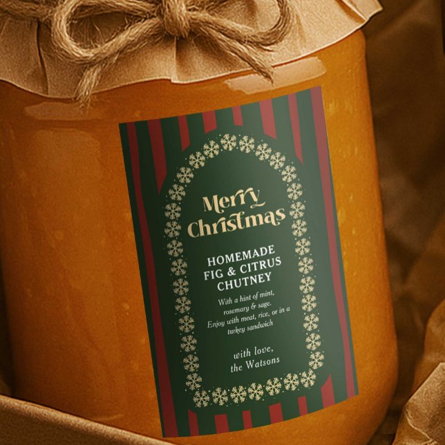 DIY Handmade jul Gift Red & Grönt Rand Mat Etikett (Vintage DIY Handmade Christmas gift product label in red and green with retro fonts)