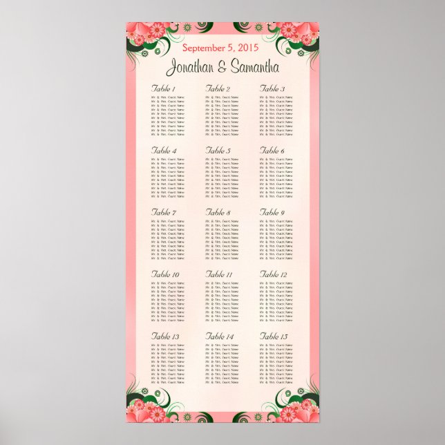 DIY Hibiscus Rosa 15 sittkartor i Bröllop Bord Poster (Framsidan)