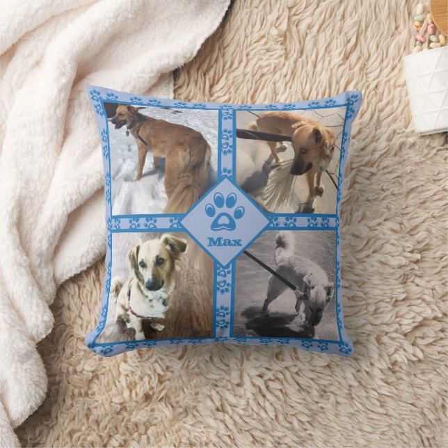 DIY hund fotocollage tass avtryck blue reversibel Kudde (Filt)