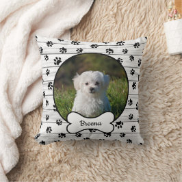 DIY Hund Photo Circle Namn Bone Black Tass Rustic Kudde
