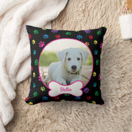 DIY Hund Photo Circle Namn Bone Colorful Tass Blac Kudde