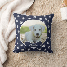 DIY Hund Photo Circle Namn Bone White Tass Navy
