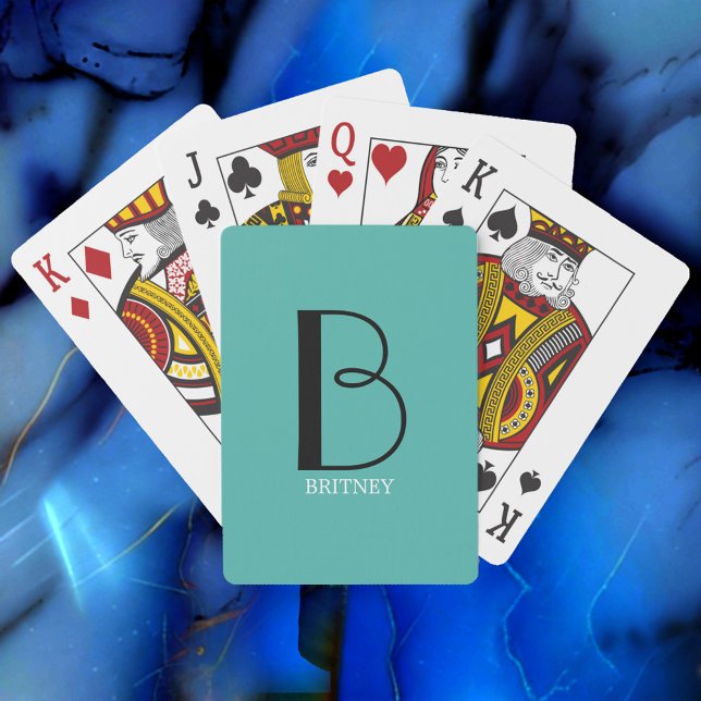 DIY Large Monogram & Namn, Black/White Text, Teal Casinokort (Skapare uppladdad)