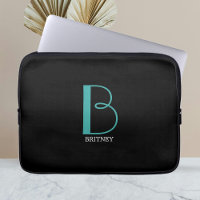 DIY Large Monogram & Namn, Teal/White Text, Black
