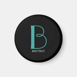 DIY Large Monogram & Namn, Teal/White Text, Black Magnet