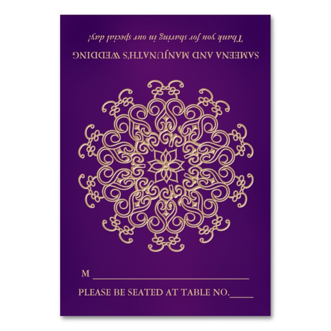 DIY Lila Guld Indiska Tält-sätet i Ställe Bordsnummer (Framsidan)
