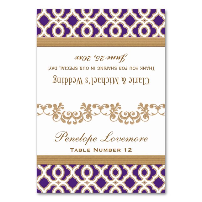 DIY Lila Guld Moroccan Fold-over Place Card Bordsnummer (Framsidan)