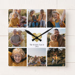 DIY Modern Family Photo Collage Guld Heart Fyrkantig Klocka<br><div class="desc">Gör din egen familj redo med den här 8 fotomatliga,  moderna guld-hjärtväggskuren med din anpassningsbar familj namn och år. Underbar gåva till morföräldrar!</div>