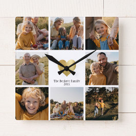 DIY Modern Family Photo Collage Guld Heart Fyrkantig Klocka
