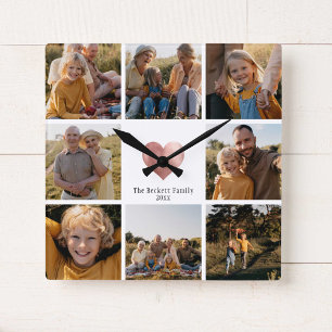 DIY Modern Family Photo Collage Ro Guld Heart Fyrkantig Klocka