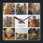 DIY Modern Family Photo Collage Ro Guld Heart Fyrkantig Klocka<br><div class="desc">Gör din egen familj redo med den här 8 fotomörliga,  utskrivna hjärtväggskuren ro guld med din anpassningsbar familj namn och år. Underbar gåva till morföräldrar!</div>