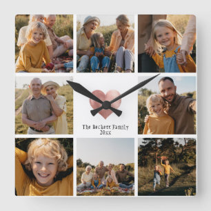DIY Modern Family Photo Collage Ro Guld Heart Fyrkantig Klocka