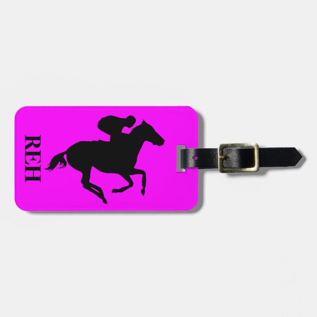 DIY Monogram Black Tävling Horse på valfri Färg Bagagebricka (Horisontell Framsida)