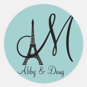 DIY Monogram Eiffel torn design Runt Klistermärke
