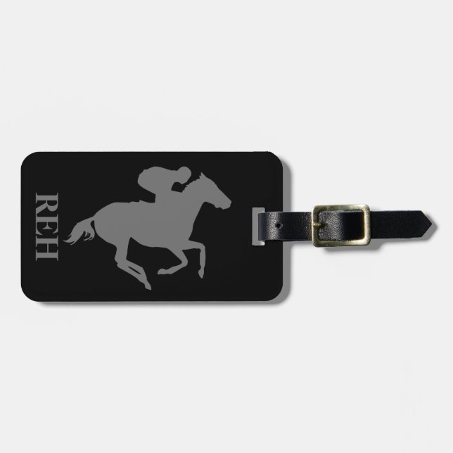 DIY Monogram Grått Tävling Horse on any Färg Bagagebricka (Horisontell Framsida)