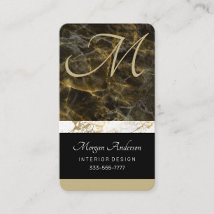 DIY Monogram Info, Elegant Black/White Guld Marble Visitkort