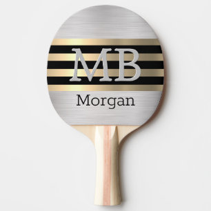 DIY Monogram/Namn, Bk/Guld Rand, Brushed Silver Pingisracket