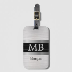 DIY Monogram/Namn Bk/Silver Rand Brushed Silver Bagagebricka