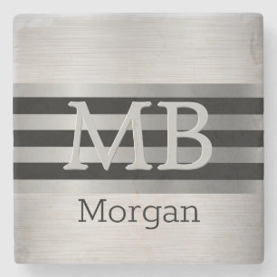 DIY Monogram/Namn Bk/Silver Rand Brushed Silver Stenunderlägg