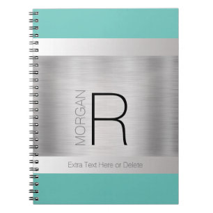 DIY Monogram Namn Black Grått Teal, Brushed Silver Anteckningsbok