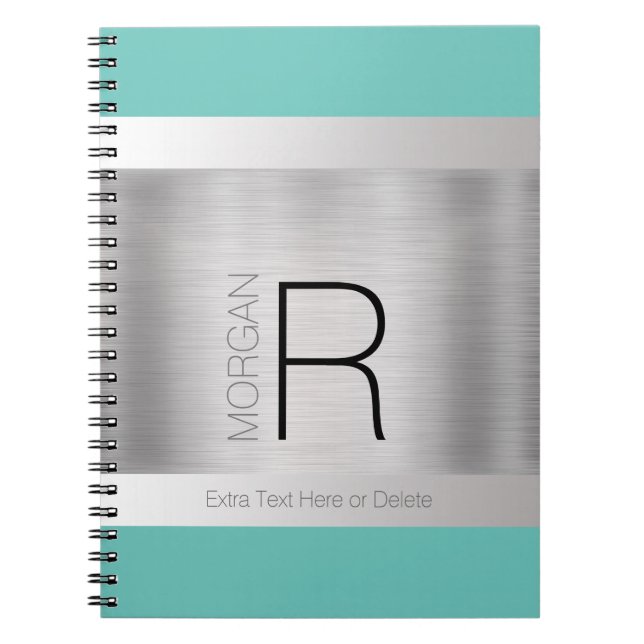 DIY Monogram Namn Black Grått Teal, Brushed Silver Anteckningsbok (Framsidan)