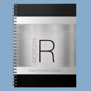 DIY Monogram Namn, Black Grått Text, Brushed Silve Anteckningsbok