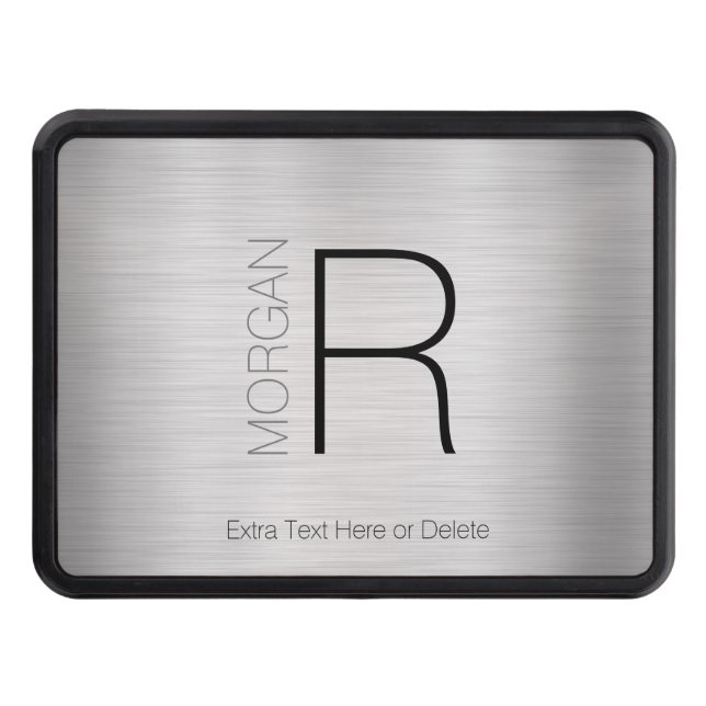 DIY Monogram Namn, Black Grått Text, Brushed Silve Dragkroksskydd (Framsidan)